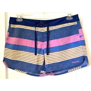 Women's Patagonia Unlined Board Shorts 10 Striped Blue Pink Beach Athleisure